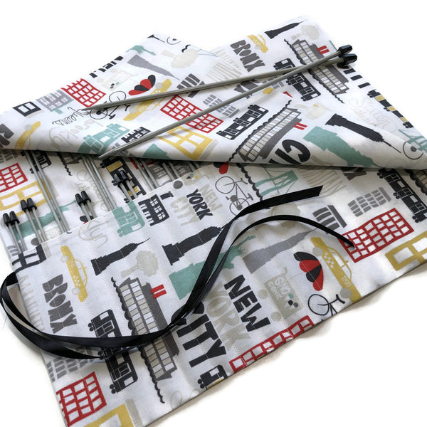 Straight Knitting Needle Roll Up Case New York City Icons