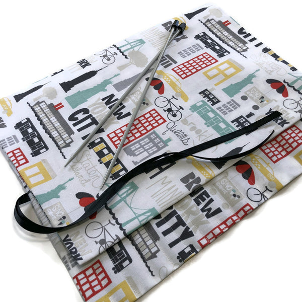 Straight Knitting Needle Roll Up Case New York City Icons