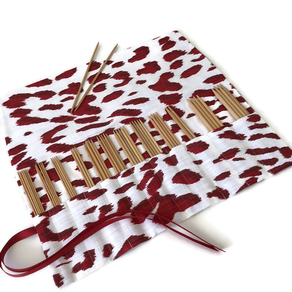 Double Point Needle Roll Up 12 Pockets Red Animal Print