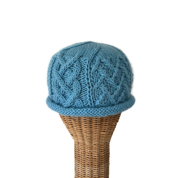 Fisherman Knit Style Beanie Aqua Blue