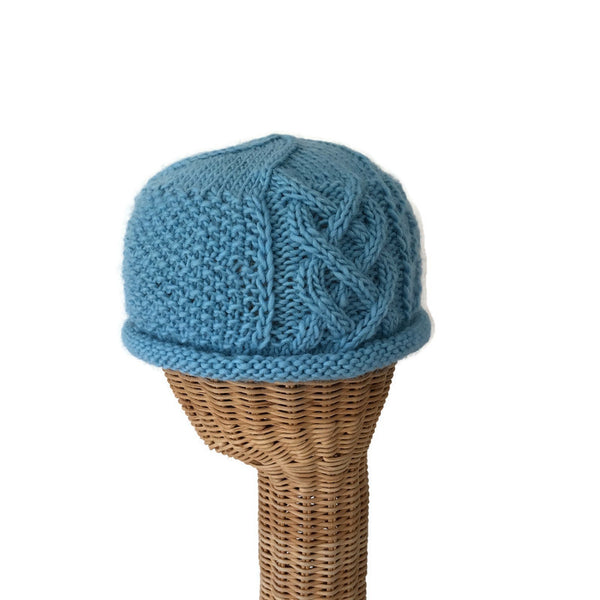 Fisherman Knit Style Beanie Aqua Blue