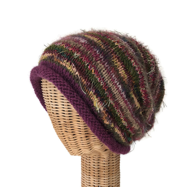 Mauve with Olive Slouchy Hat