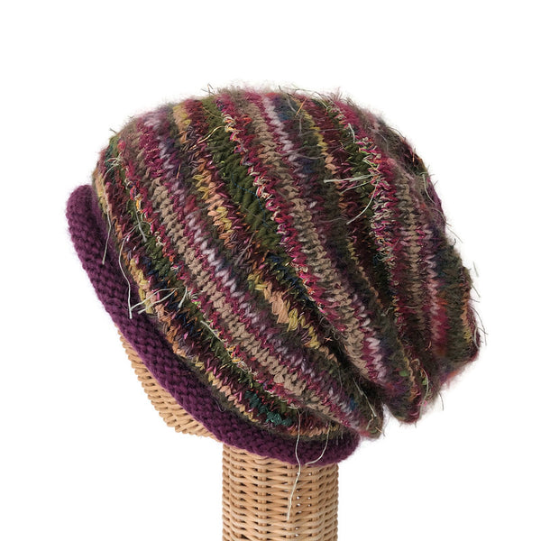 Mauve with Olive Slouchy Hat