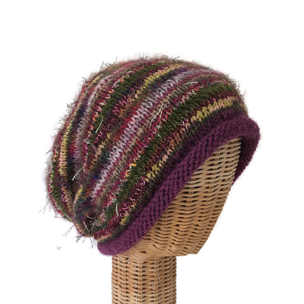 Mauve with Olive Slouchy Hat