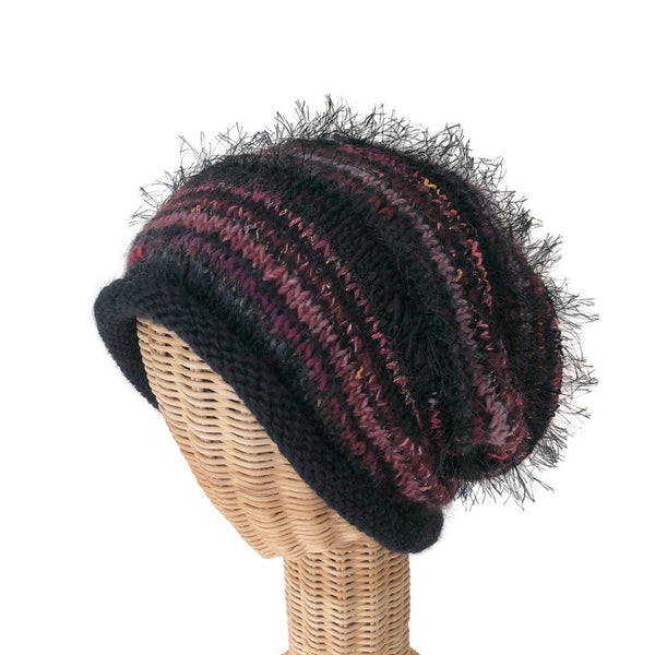 Black and Mauve Slouchy Hat