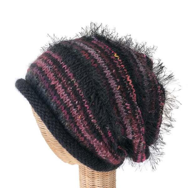 Black and Mauve Slouchy Hat