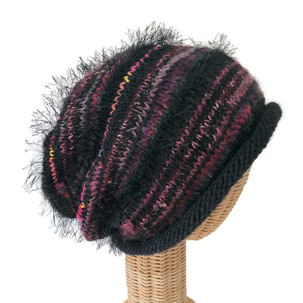 Black and Mauve Slouchy Hat