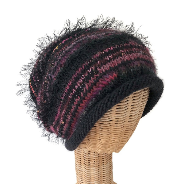 Black and Mauve Slouchy Hat