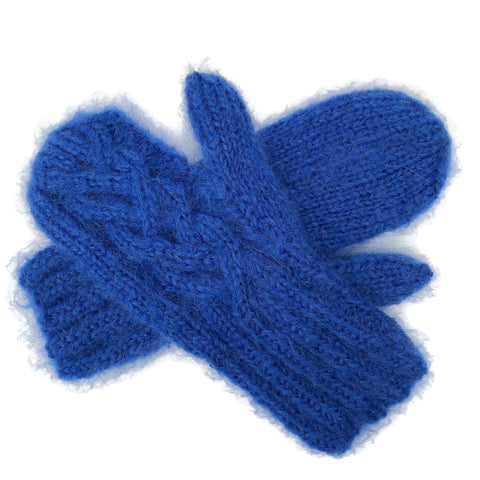 Cabled Mitten Blue Mohair