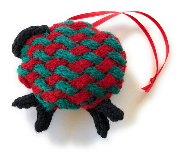 Hand Knit Sheep Ornament "Wishing Ewe a Merry Christmas"