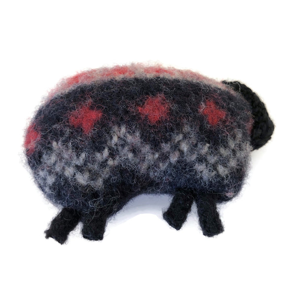 Felted Sheep Hand Warmers Black and Red Fair Isle