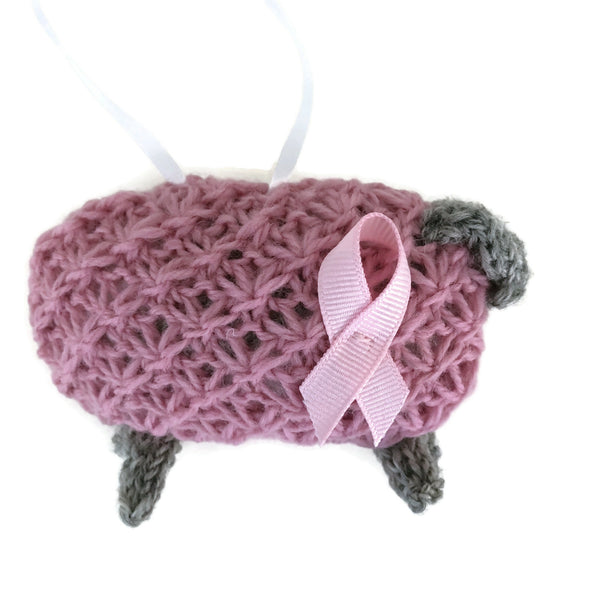 Hand Knit Sheep Ornament "Pinky"