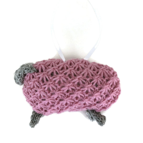 Hand Knit Sheep Ornament "Pinky"