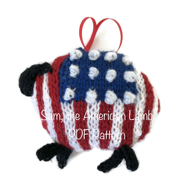 Hand Knit Sheep Ornament "Sam, the American Lamb"