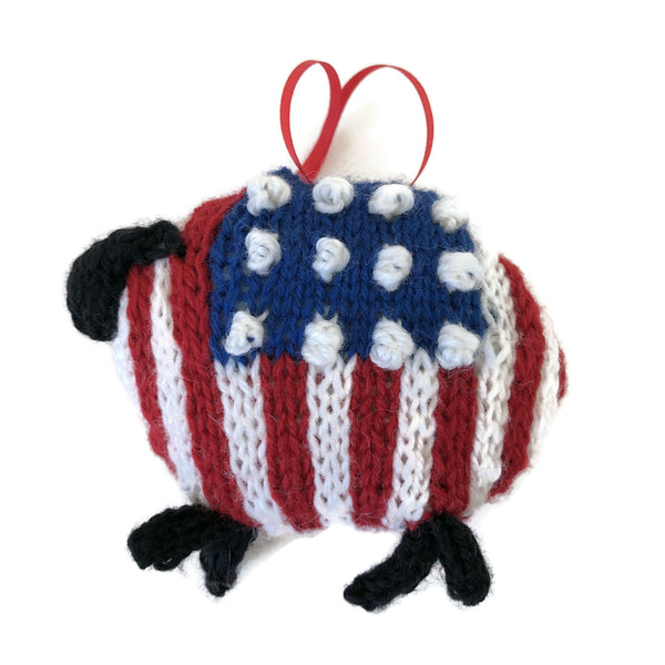 Hand Knit Sheep Ornament "Sam, the American Lamb"