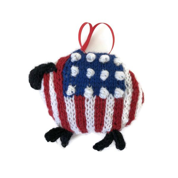 Hand Knit Sheep Ornament "Sam, the American Lamb"