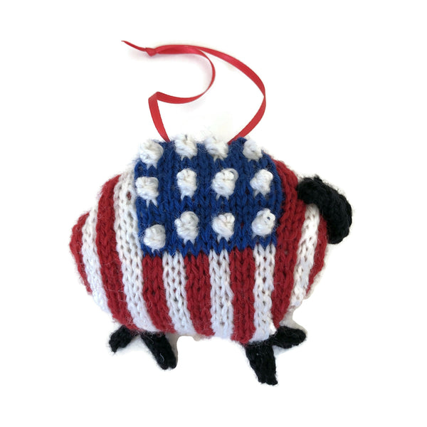 Hand Knit Sheep Ornament "Sam, the American Lamb"