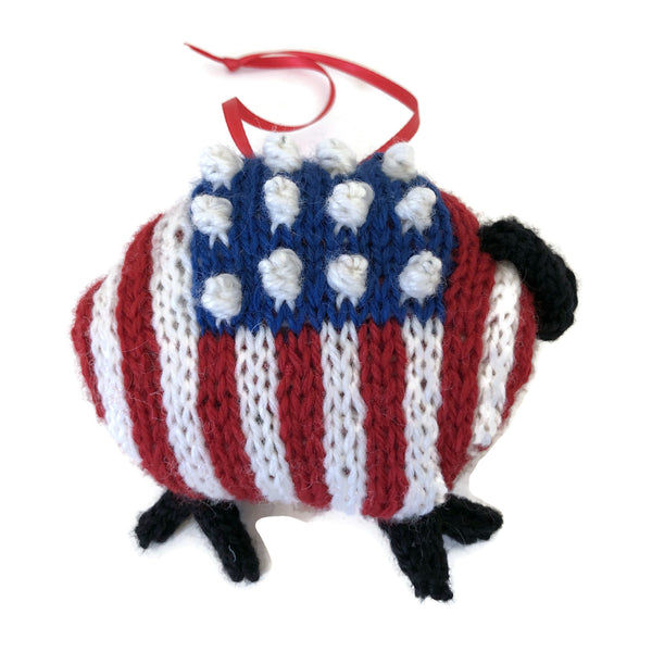 Hand Knit Sheep Ornament "Sam, the American Lamb"