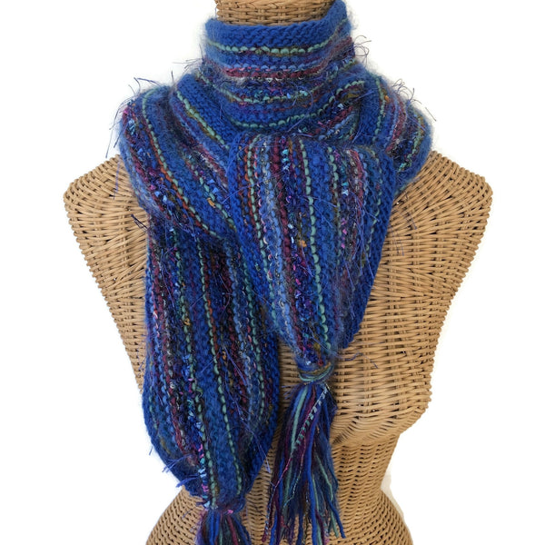 Hand Knit Blue Scarf