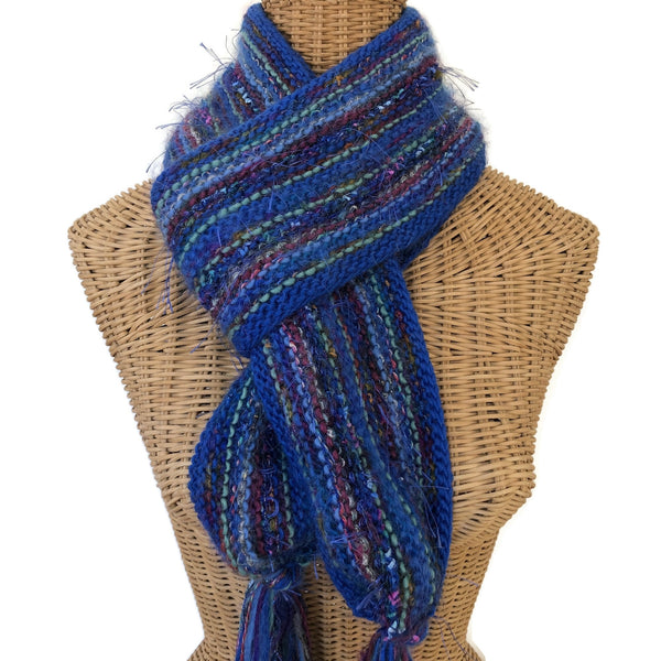 Hand Knit Blue Scarf