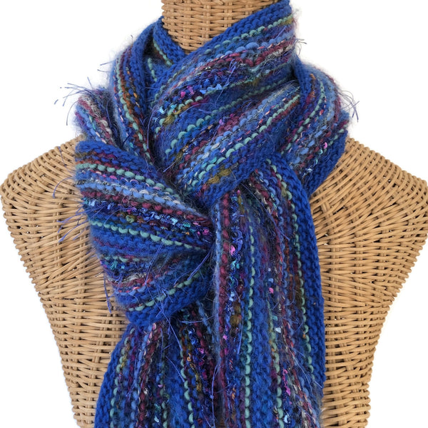 Hand Knit Blue Scarf