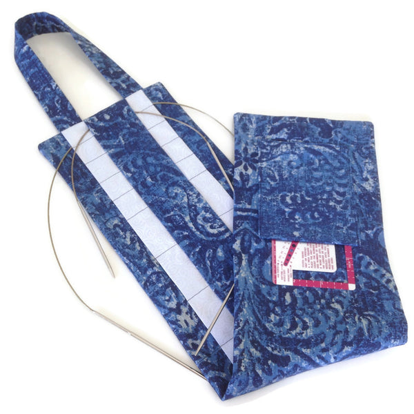 Hanging Circular Needle Organizer Blue Paisley