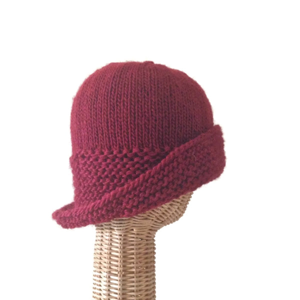 Cloche Fold Back Brim Red Wool