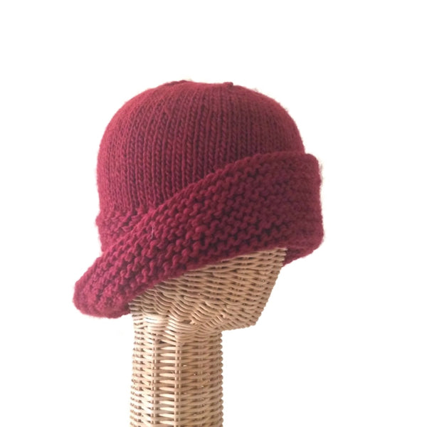 Cloche Fold Back Brim Red Wool