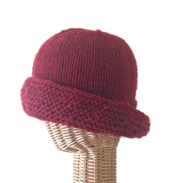 Cloche Fold Back Brim Red Wool