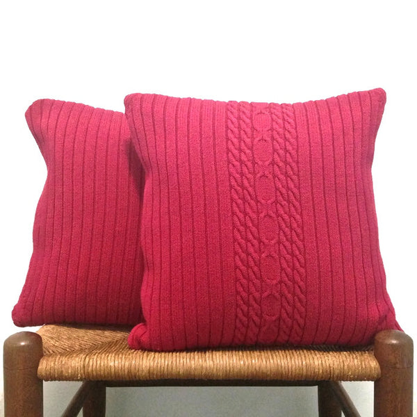 Sweater Pillow Set Red Cable