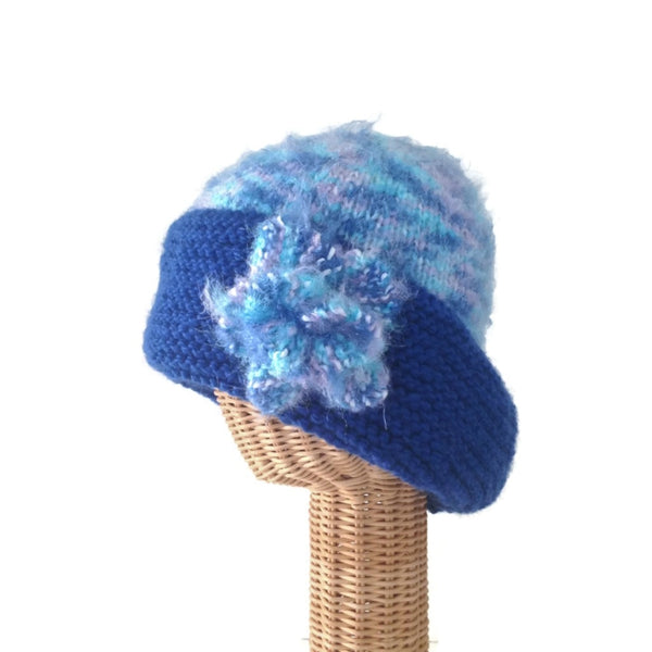 Cloche Flower Hat Wide Brim Blue