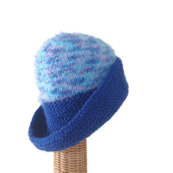 Cloche Flower Hat Wide Brim Blue