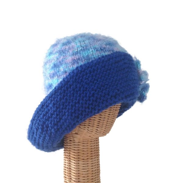 Cloche Flower Hat Wide Brim Blue