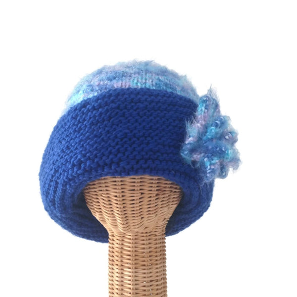 Cloche Flower Hat Wide Brim Blue