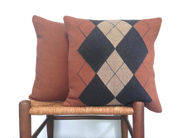 Sweater Pillow Set Rust Argyle - Buttermilk Cottage - 5