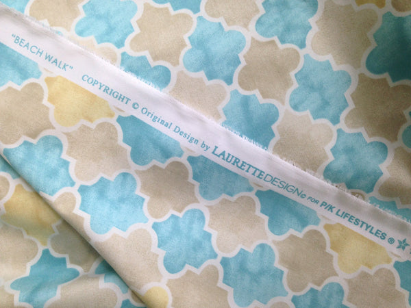 Fabric "Beach Walk" by Laurette Designs Beige Turquoise - Buttermilk Cottage