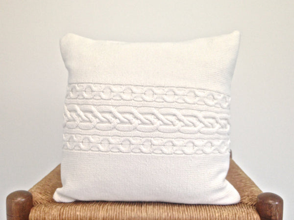 Sweater Pillow Single Off White Celtic Cable - Buttermilk Cottage - 2