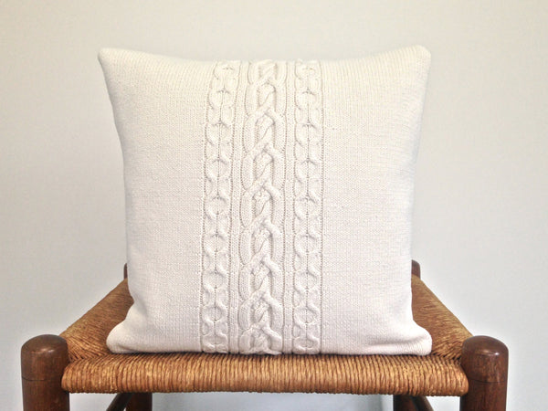 Sweater Pillow Single Off White Celtic Cable - Buttermilk Cottage - 1