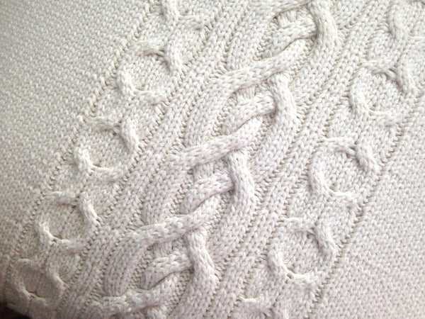 Sweater Pillow Single Off White Celtic Cable - Buttermilk Cottage - 3