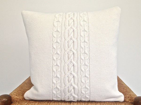 Sweater Pillow Single Off White Celtic Cable - Buttermilk Cottage - 4